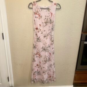 Anne Klein Size 0 Pink Floral Cottagecore Coquette Belted Summer Midi Dress